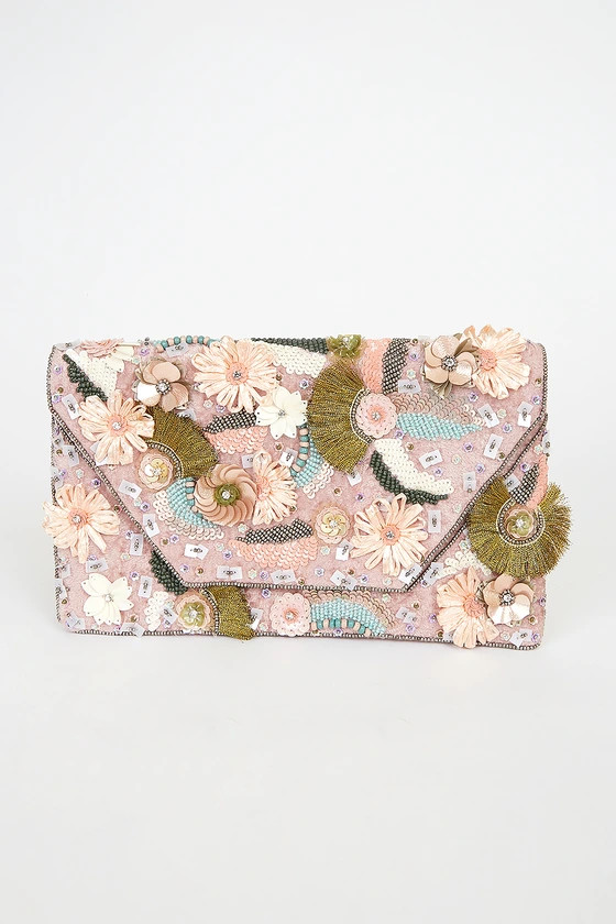 Perfectly Vibrant Mauve Pink Velvet Multi Beaded Clutch | Lulus (US)