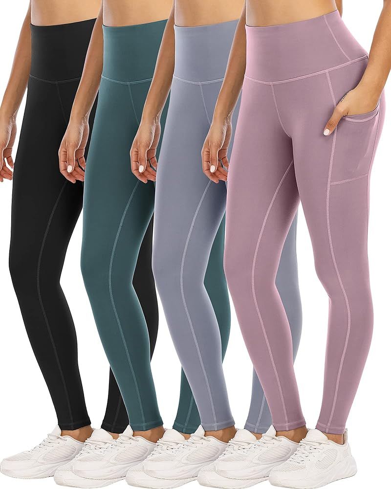 YOUNGCHARM 4 Pack Leggings with Pockets for Women,High Waist Tummy Control Workout Yoga Pants | Amazon (US)