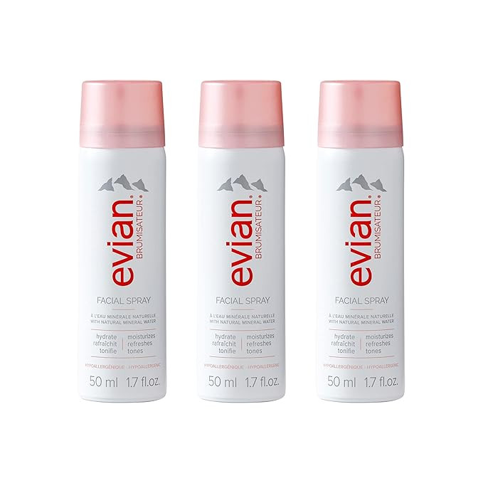 EVIAN FACIAL SPRAY Natural Mineral Water Facial Spray Trio, Travel Size, 1.7 Ounce (3 pack) | Amazon (US)