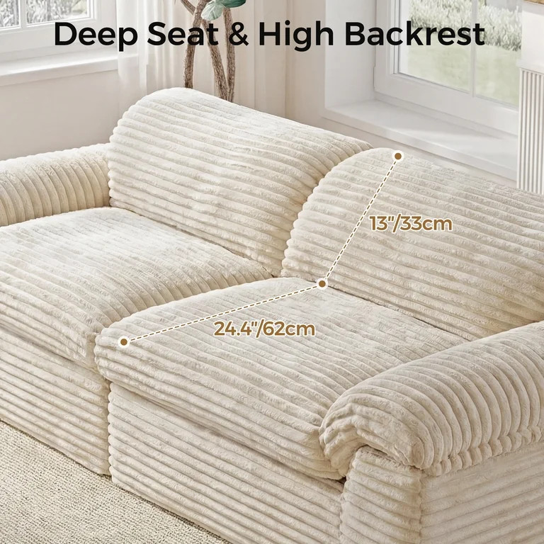 Neche 114" Boneless Sofa Couch for Living Room, Deep Seat, Soft Corduroy Design, Camel | Walmart (US)