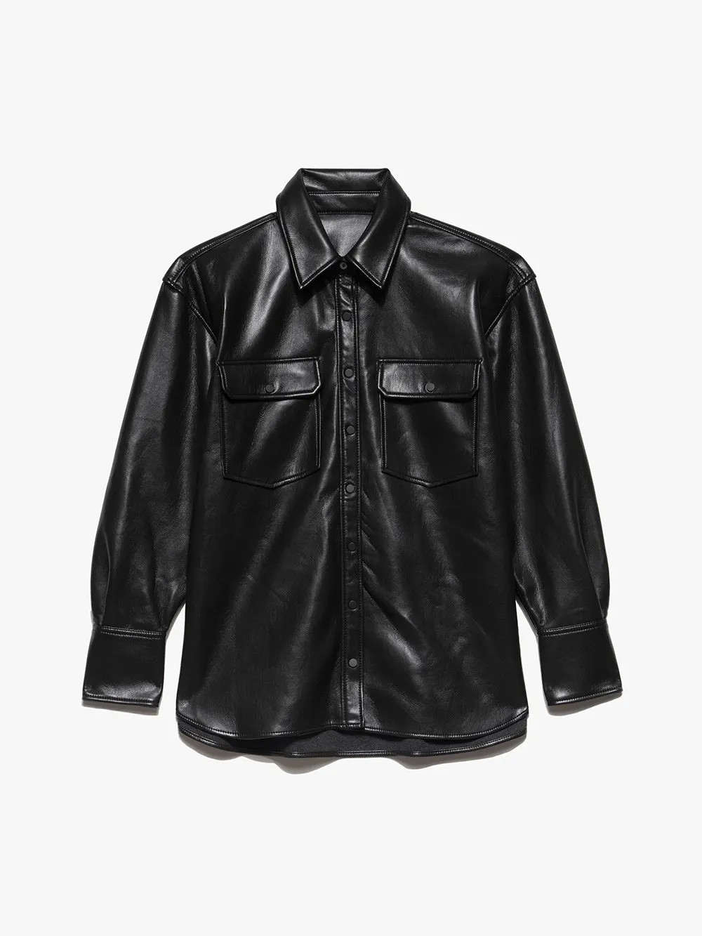 Recycled Leather Shirt Jacket  in  Noir | Frame Denim