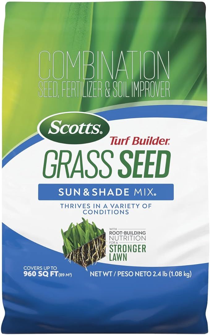 Scotts Turf Builder Grass Seed Sun & Shade Mix with Fertilizer and Soil Improver, Thrives in Many... | Amazon (US)