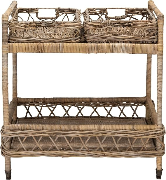 Safavieh Home Collection Ambrose BCT6500A Grey Wash and Antique Brass 2 Tier Rattan Bar Cart | Amazon (US)
