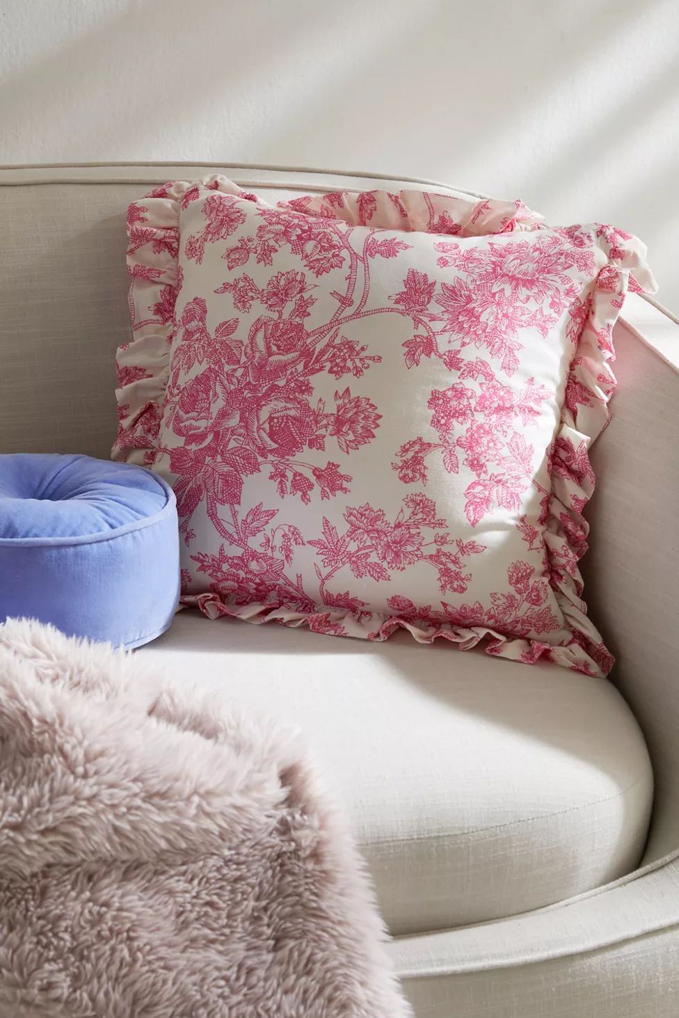 Toile Ruffle Throw Pillow | Urban Outfitters (US and RoW)
