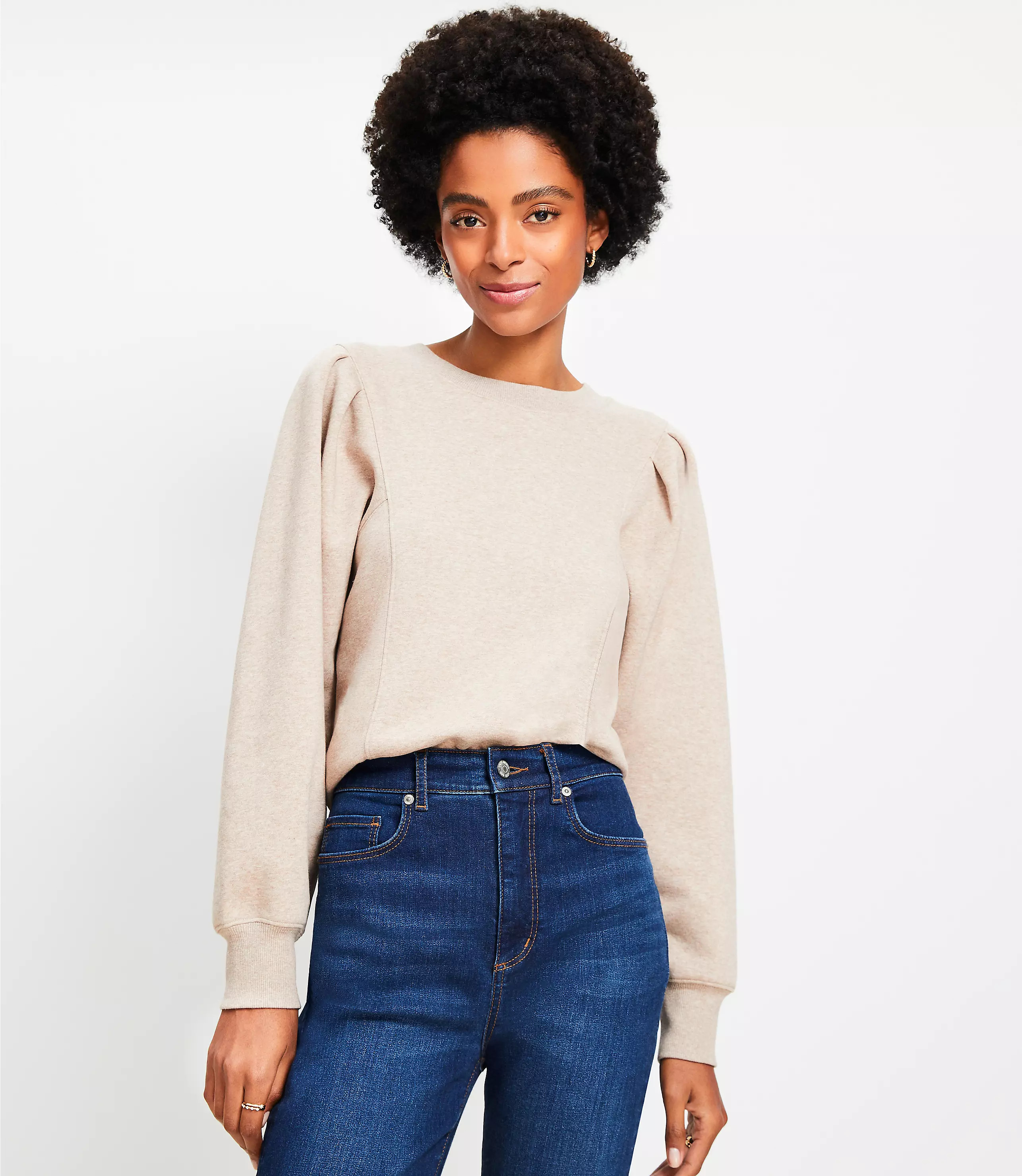 Heathered Pleated Sleeve Sweatshirt | LOFT