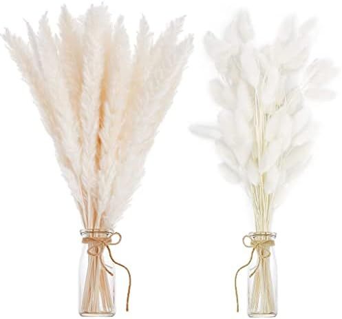 Delzure White Fluffy Pampas Grass and Bunny Tails Set of 36, TikTok Dried Leaves Decor, Natural Flor | Amazon (US)