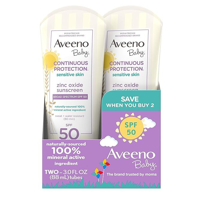 Aveeno Baby Continuous Protection Zinc Oxide Mineral Sunscreen Lotion for Sensitive Skin, Broad S... | Amazon (US)