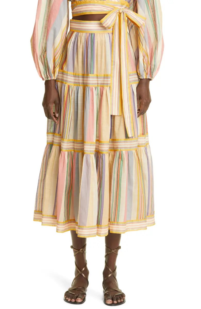 Mae Stripe Tiered Midi Skirt | Nordstrom