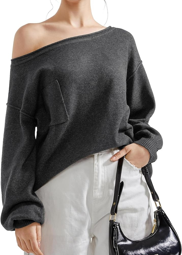 SUUKSESS Women Off The Shoulder Fall Sweaters Long Sleeve Boat Neck Oversized Pullover Sweater To... | Amazon (US)