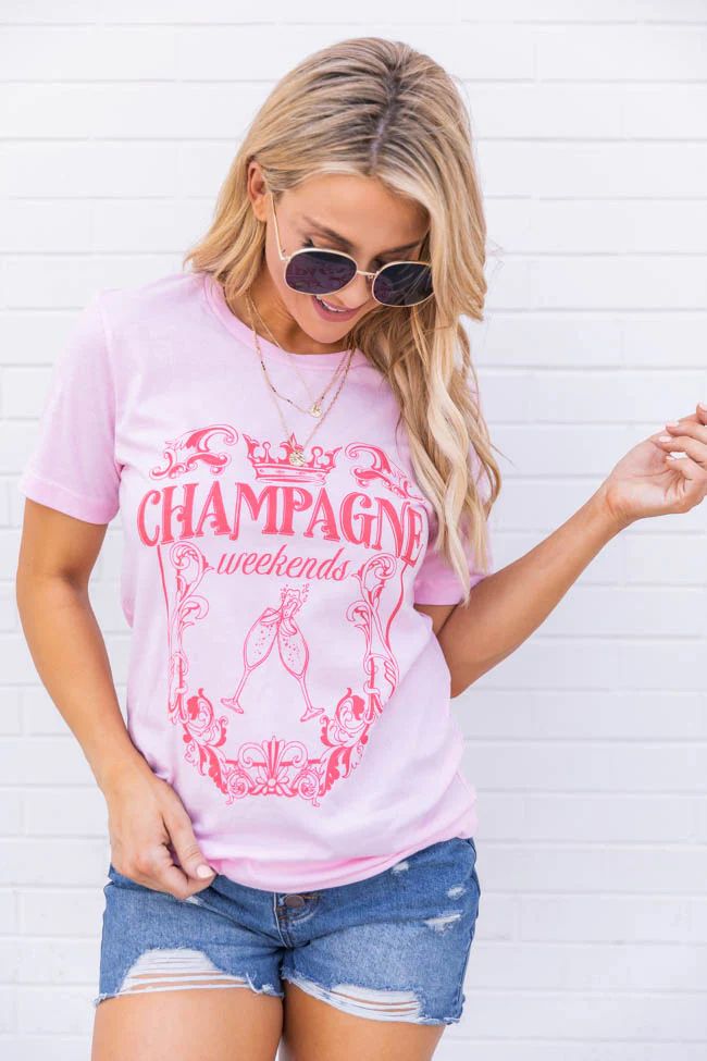 Champagne Weekends Light Pink Graphic Tee | The Pink Lily Boutique