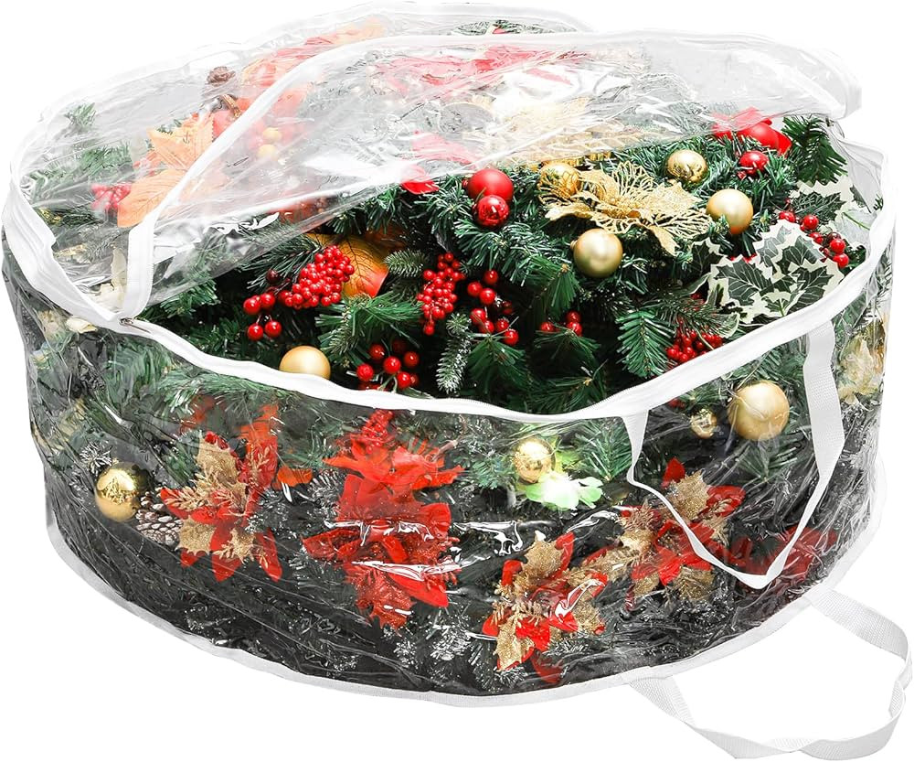Hedume Wreath Storage Bag, 30" X 12" Clear Everyday Bag, Christmas Wreath Storage Container with Dual Zippered and Reinforced Handle, Protect Your Holiday Wreath from Dust, Insects, and Moisture | Amazon (US)