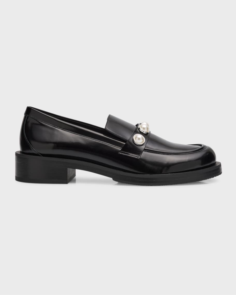 Stuart Weitzman Portia Leather Pearly Slip-On Loafers | Neiman Marcus