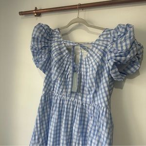 NWT Antonio Melani x Jennifer Sumko Gingham Tie Neck Puff Sleeve Midi Dress | Poshmark