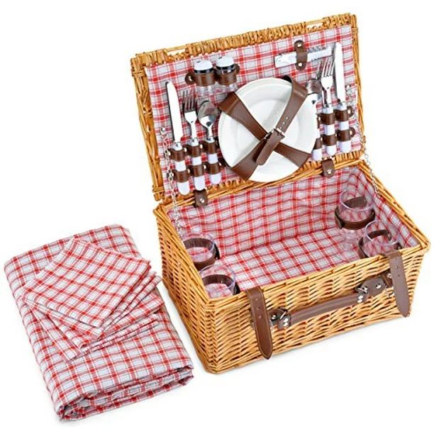 Picnic Basket for 4 Person | Red Picnic Hamper Set | Folding Picnic Blanket | Picnic Table Set | ... | Walmart (US)