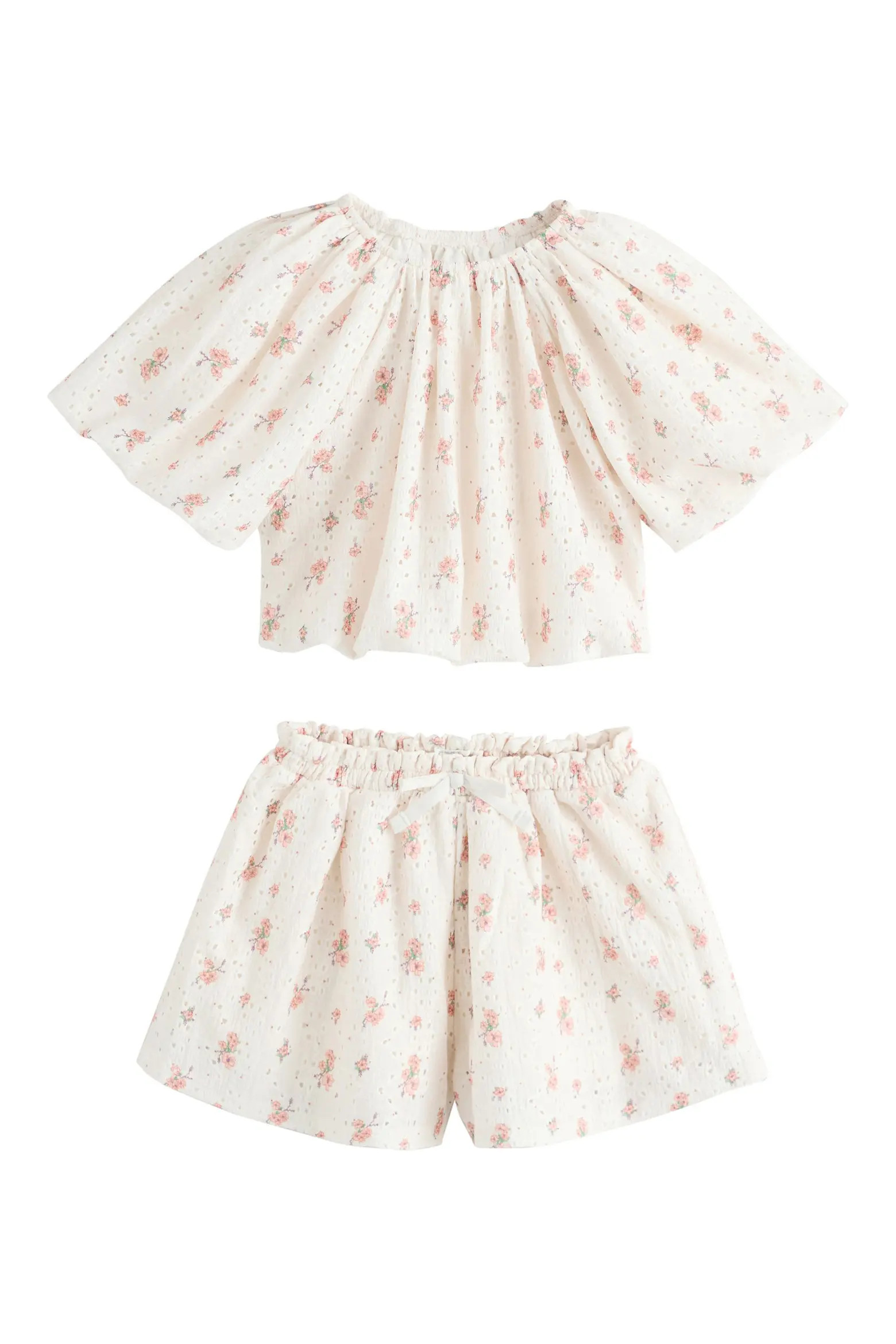 Kids' Ditsy Floral Cotton Puff Sleeve Top & Shorts Set (Women) | Nordstrom | Nordstrom