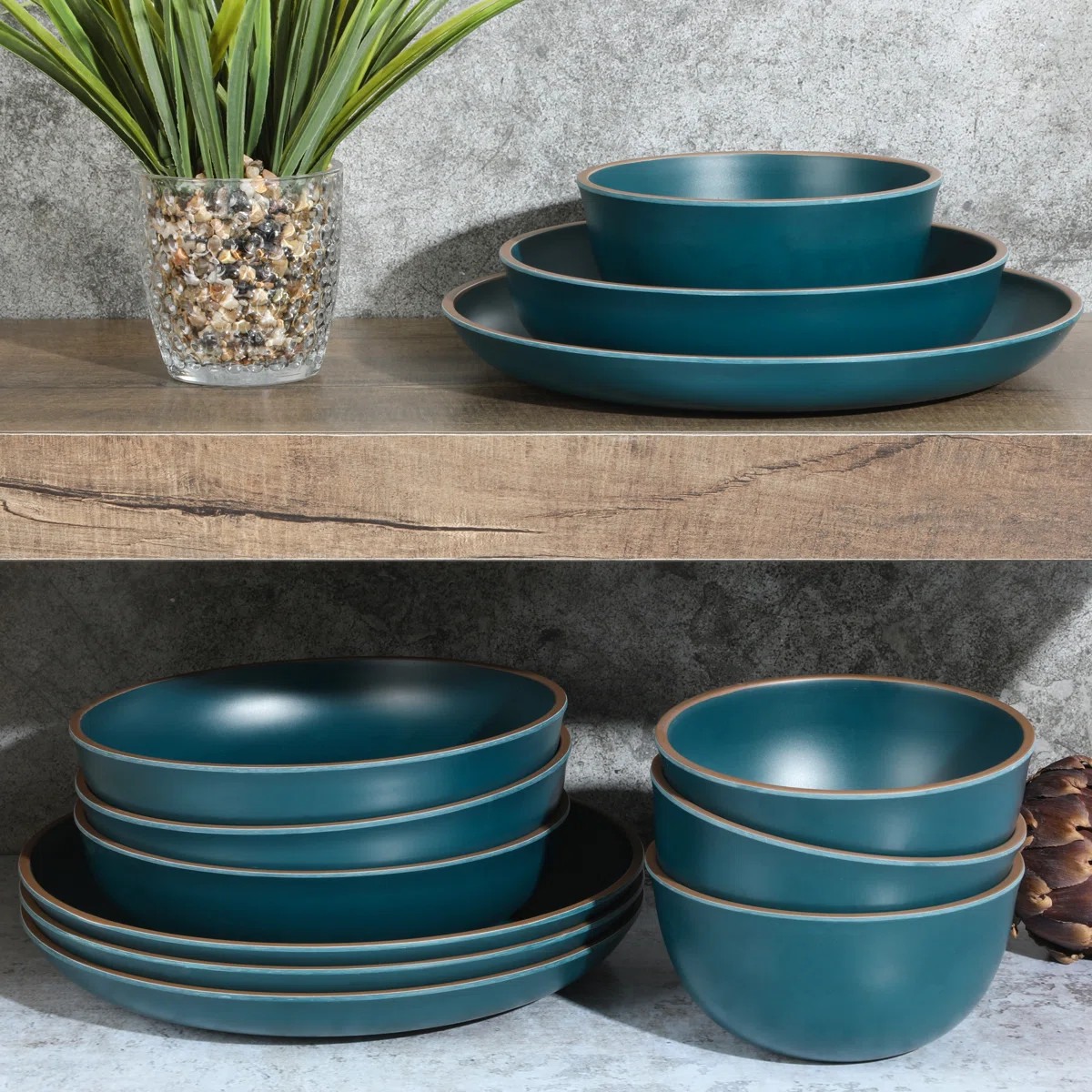 Gibson Home Rockabye 12 Piece Double Bowl Melamine Dinnerware Set | Wayfair North America