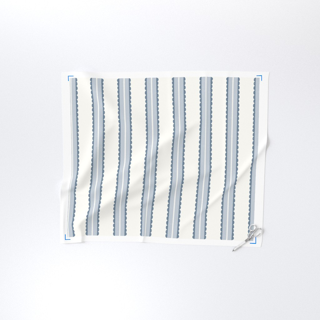 Fabric in Playful vertical Stripe with Scallop Edges - nursery kids room - blue white | Spoonflower