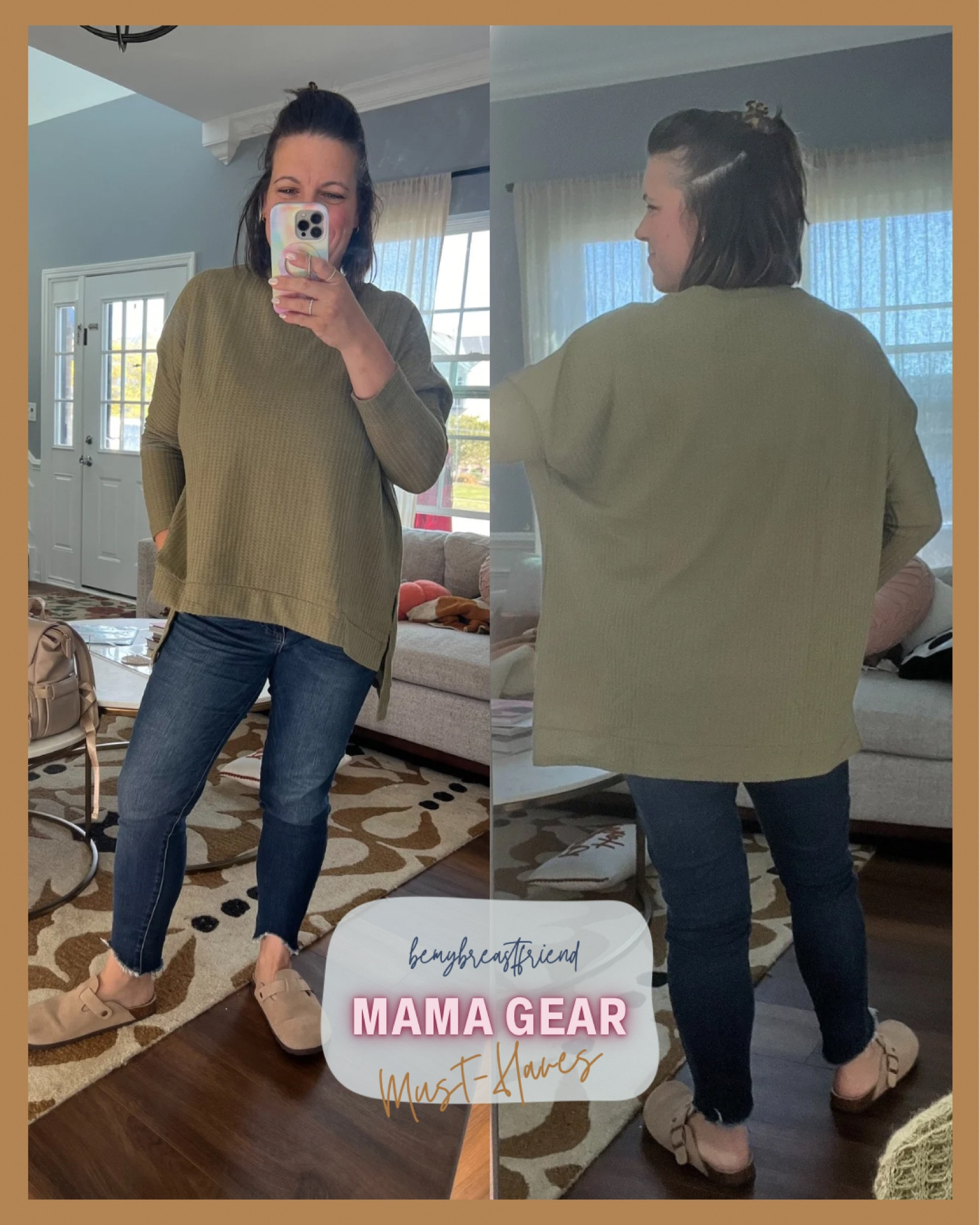 Oversized Henley covering the booty with Jeans that fit this postpartum waist like a glove, with plenty of stretch! 

#LTKBaby #LTKFindsUnder100 #LTKMidsize