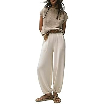 ANRABESS Women's Two Piece Outfits Sweater Sets Knit Pullover Tops and High Waisted Pants Lounge ... | Amazon (US)