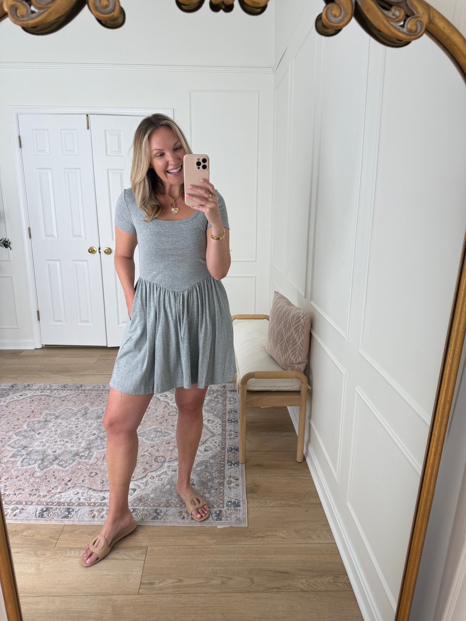 Flattering casual short dress! I love that you can wear a regular bra with this too - in a med! 