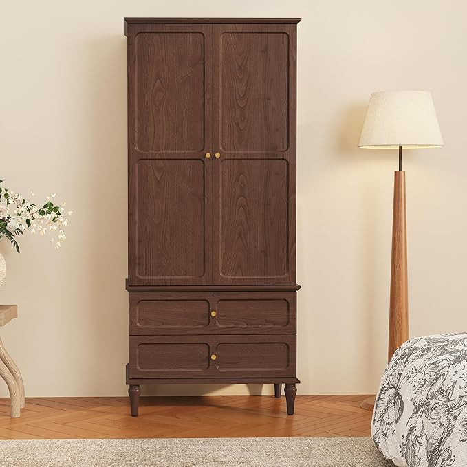 71" Mid-Century Modern Armoire Wardrobe Closet with Doors and Drawers,Wooden Armoire Storage Cabi... | Amazon (US)