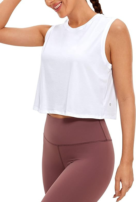 CRZ YOGA Pima Cotton Cropped Tank Tops for Women Workout Crop Top Sleeveless Athletic Shirts Loos... | Amazon (US)