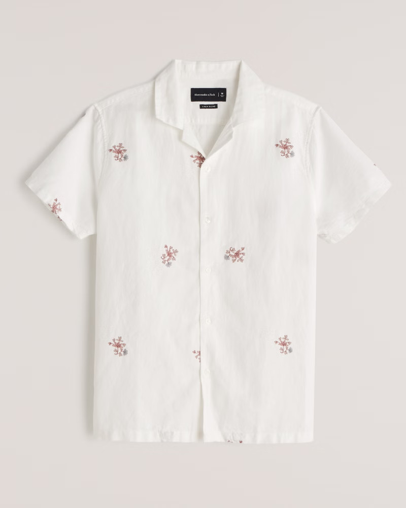 Linen-Blend Camp Collar Button-Up Shirt | Abercrombie & Fitch (US)