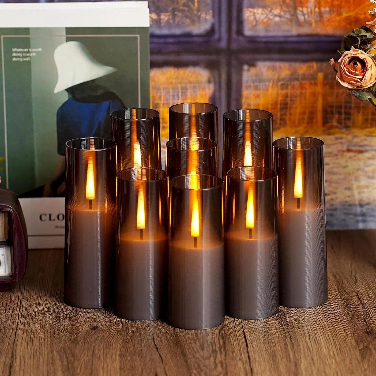 Set Of 9 Grey Flickering Flameless Candles | Wayfair North America