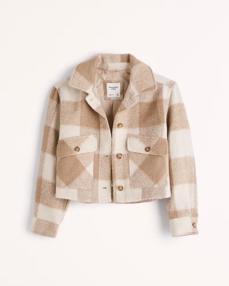 Cropped Cozy Shirt Jacket Brown Jacket Jackets Fall Outfits 2022 Fall Jacket Autumn Outfits | Abercrombie & Fitch (US)