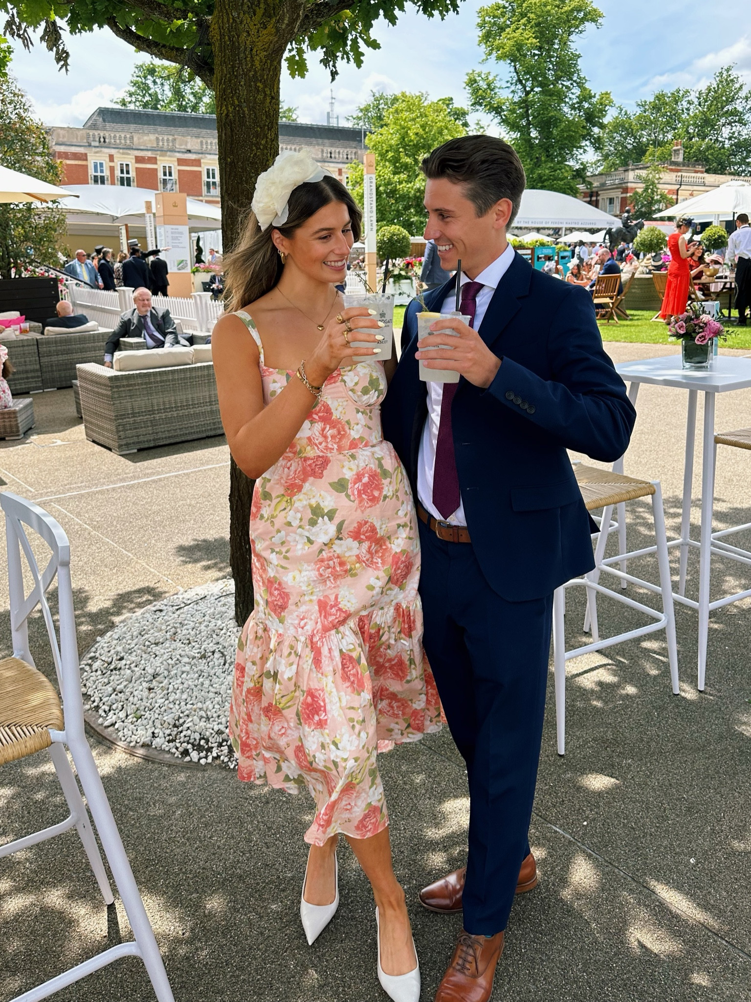 Ascot outfit races day Wimbledon occasion wear wedding outfit inspo floral midi dress corset style square neck closed toe mango heeled mules cream flower headband fascinator wedding hat gold jewellery bangles necklaces heart charm flower clutch bag cream satin summer 

#LTKwedding #LTKstyletip #LTKsummer