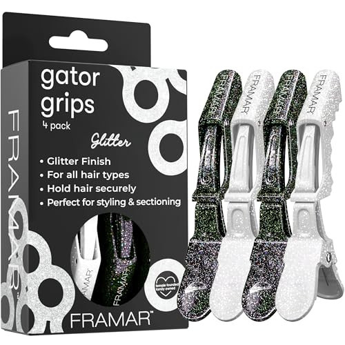 FRAMAR Glitter Hair Clip Set - Alligator Clips For Hair Styling, Hair Styling Clips Sectioning, Glitter Hair Clips For Women Styling, Salon Hair Clips – Firm Hold Without Slipping – 4 Pack | Amazon (US)