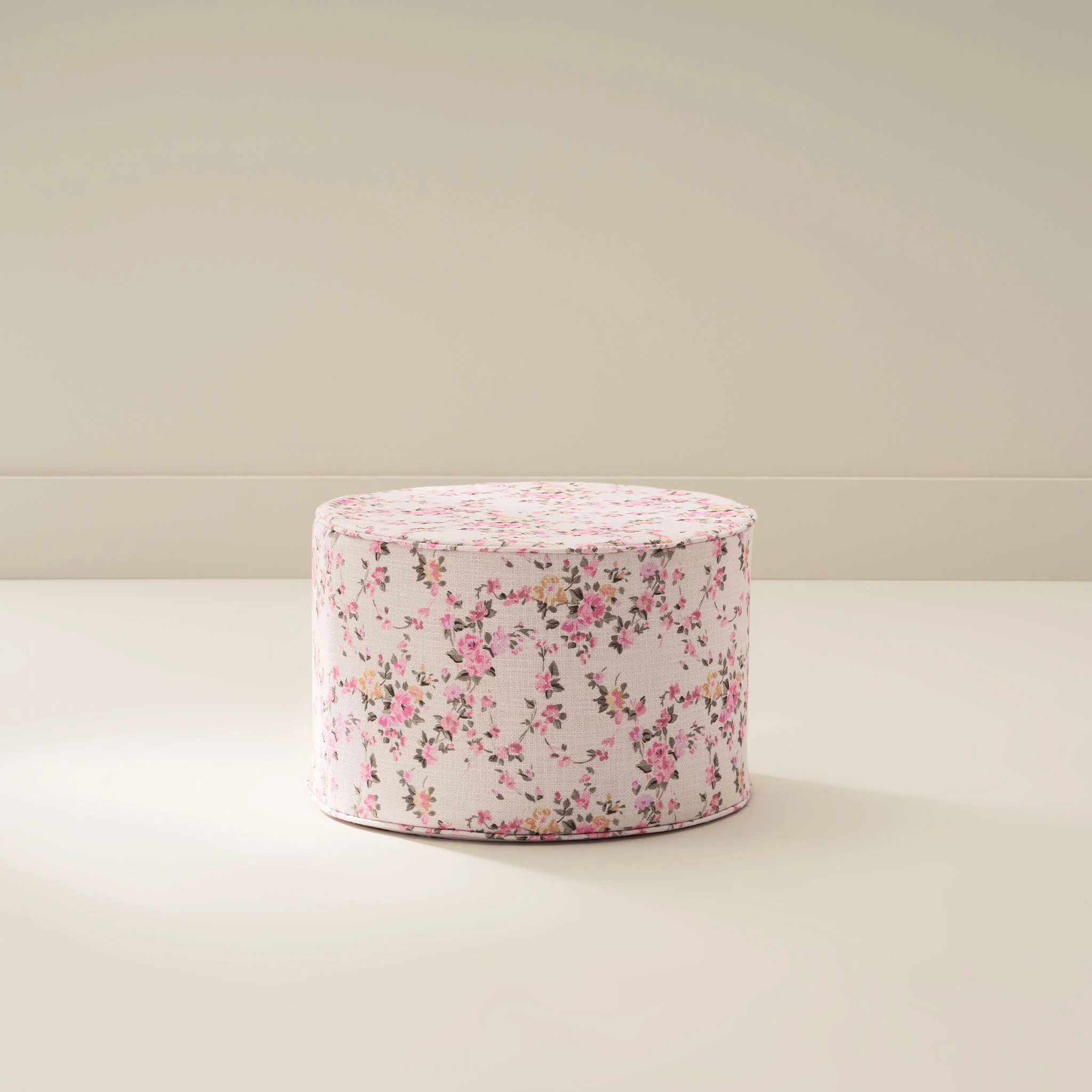 Soft Round Floral Ottoman in Dahlia Colors | Ellie | House of Noa | House of Noa