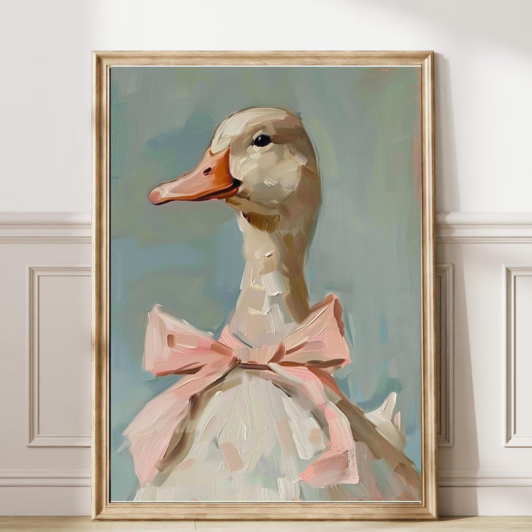 Cute Duck With Pink Bow Printable, Vintage Duck Nursery Wall Art, Coquette Animal Poster, Soft Pa... | Etsy (US)
