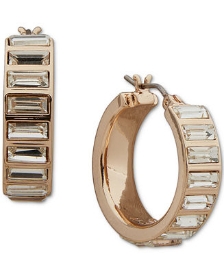 DKNY Gold-Tone Crystal Baguette Stone Small Hoop Earrings, 0.65 | Macy's