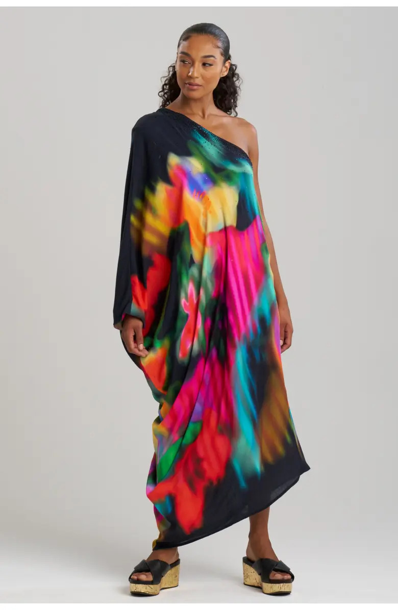 Floral Mirage - Printed Rayon Cover-up One Shoulder Caftan | Nordstrom