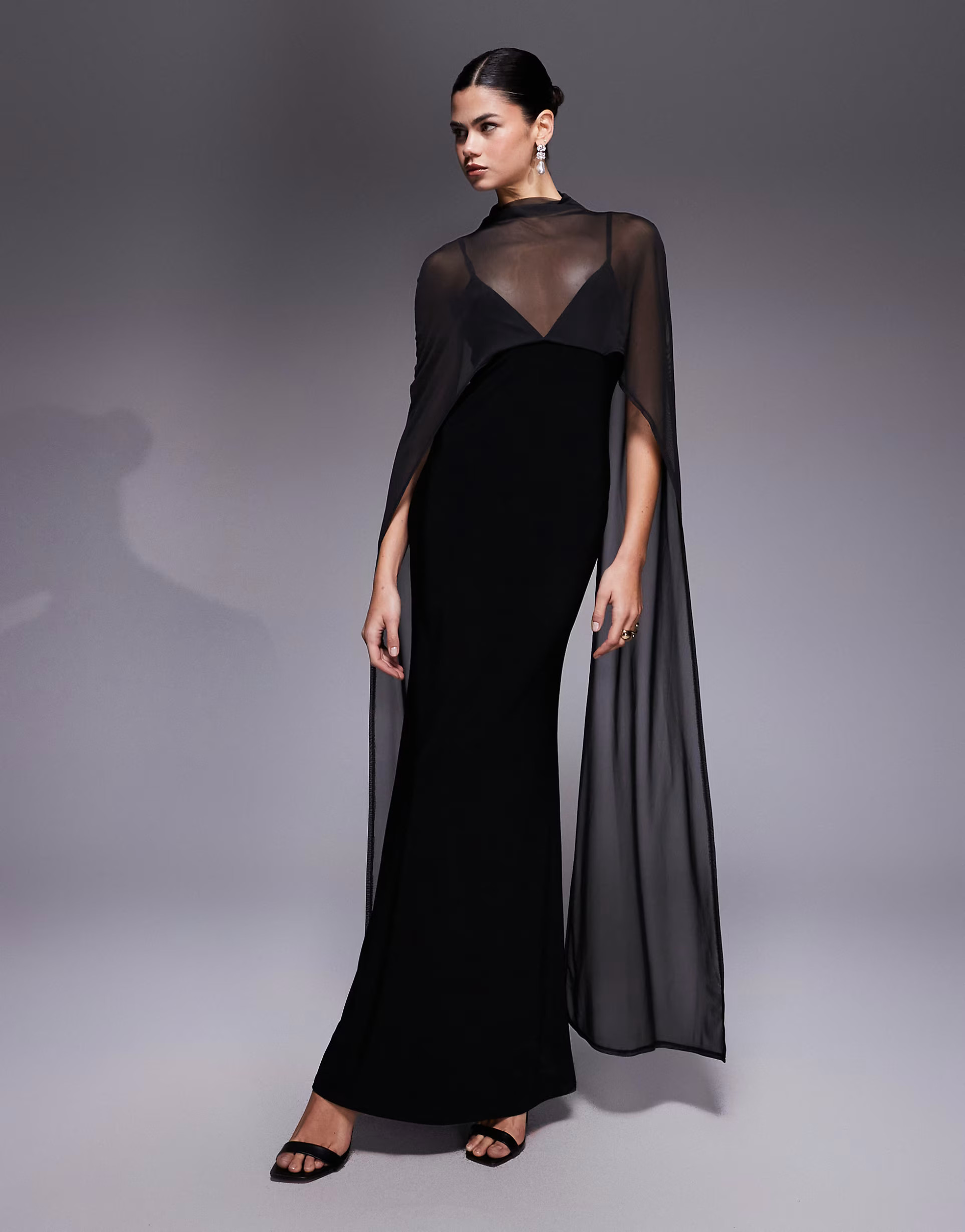 ASOS DESIGN exaggerated cape maxi dress in black | ASOS | ASOS (Global)