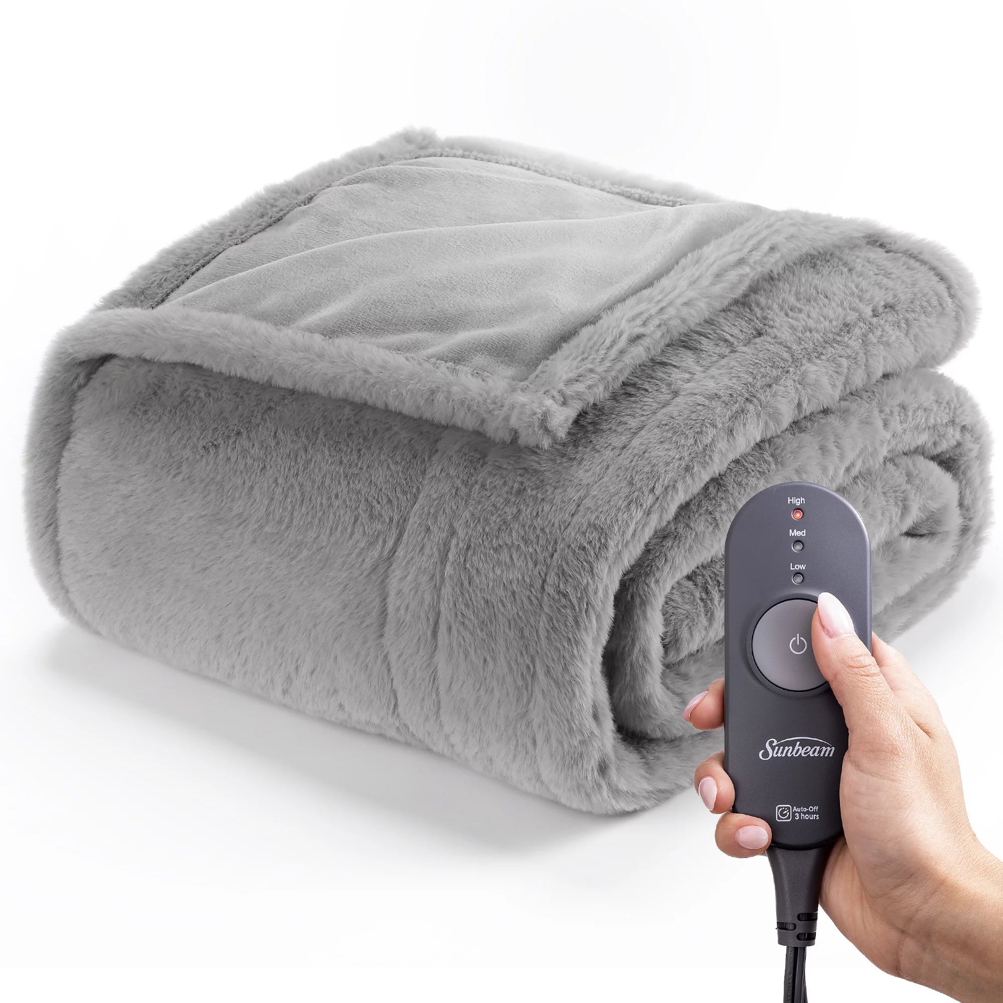 Sunbeam Grey Faux Fur Heated Throw | Walmart (US)