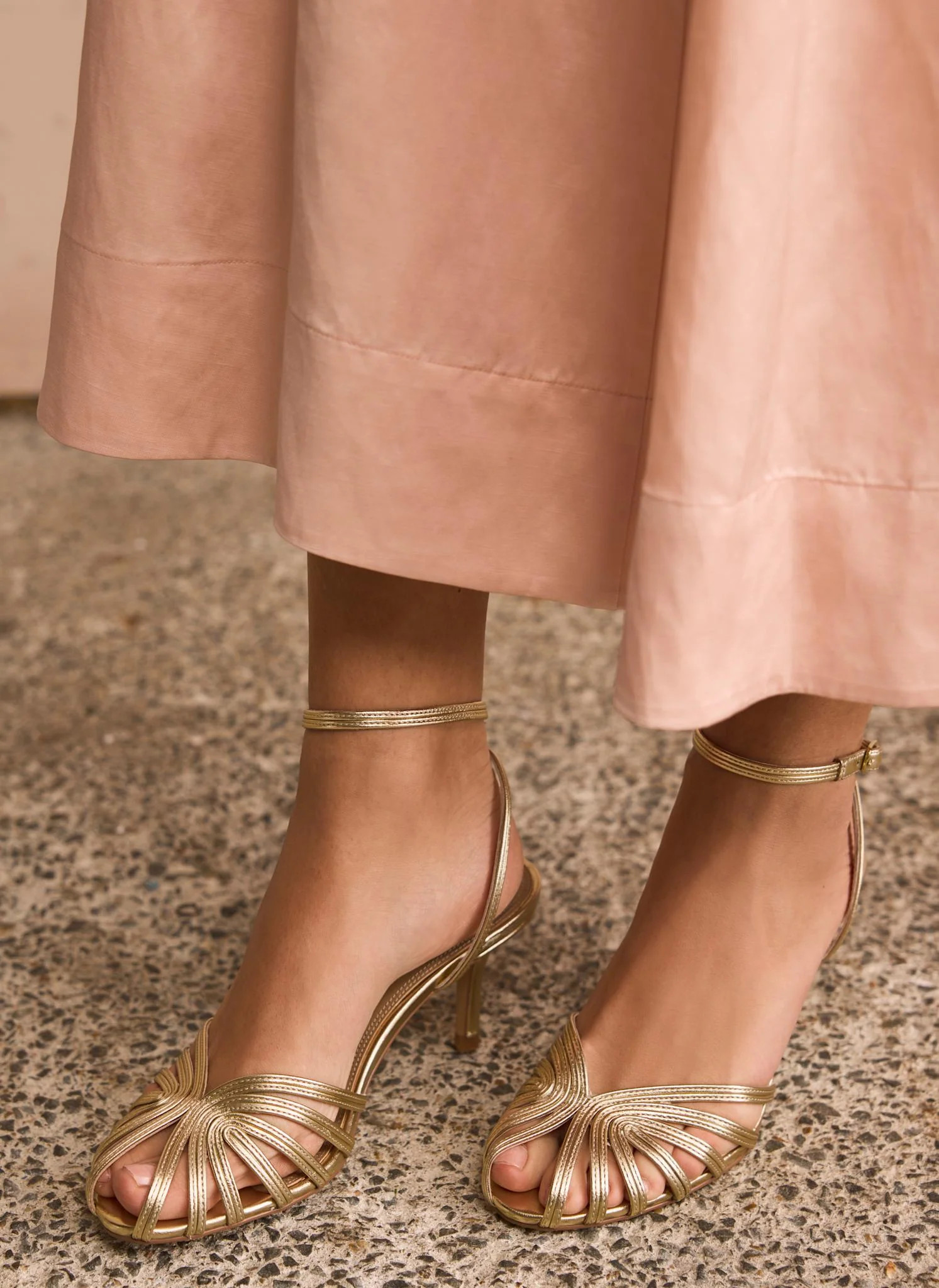 Tess Gold Leather Strappy Heels | Mint Velvet