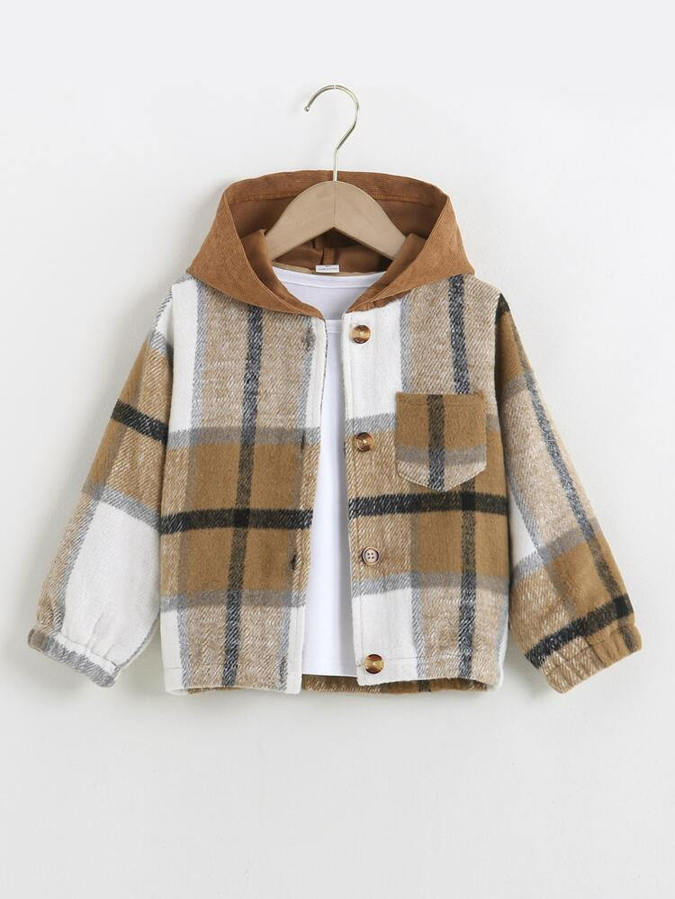 New
     
      Toddler Boys Plaid Print Hooded Jacket Without Tee | SHEIN