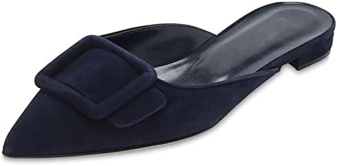 Divanne Mules for Women, Buckle Flat Mules Pointed Toe Backless Mule Slides Suede Slip On Loafers | Amazon (US)