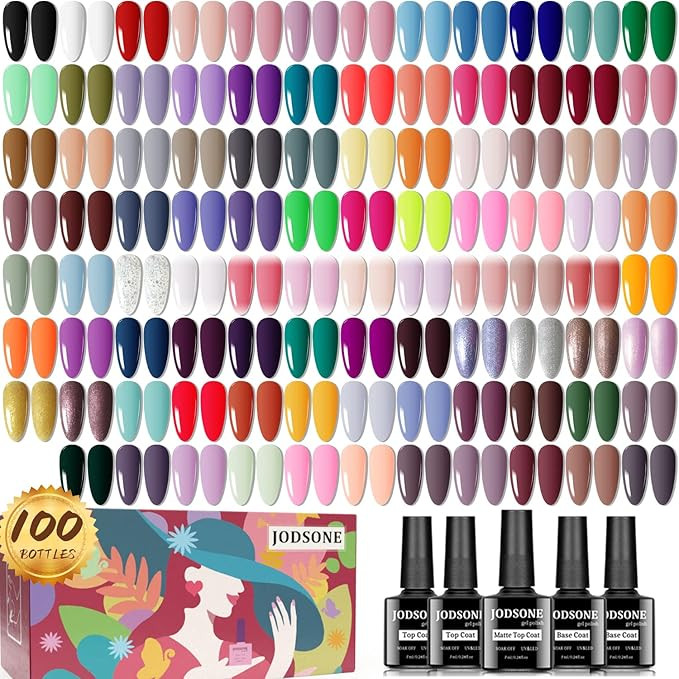 JODSONE 100 PCS Gel Nail Polish Kit No Wipe Soak off Base Coat and Matte Glossy Top Coat Gel Poli... | Amazon (US)