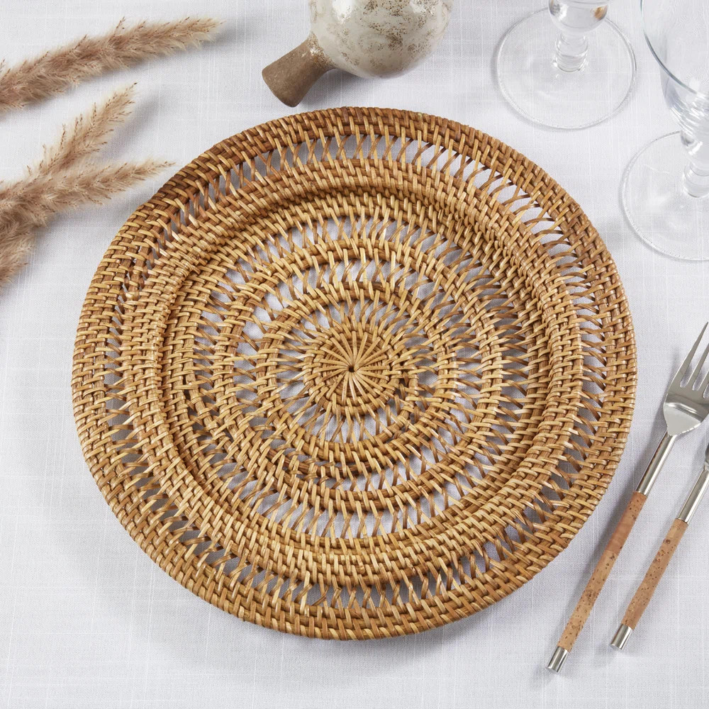 Handwoven Rustic Rattan Decorative Charger Plates 13" Round, Set Of 4 | Wayfair North America