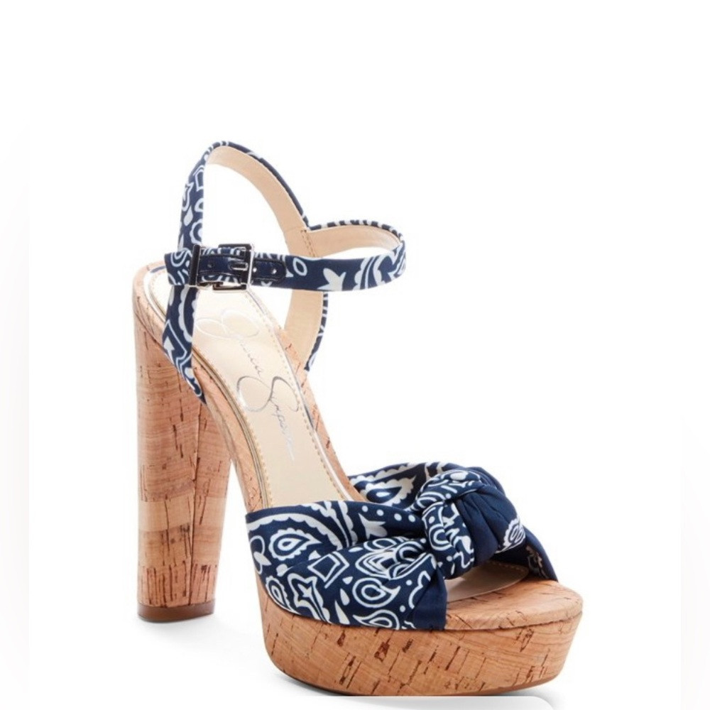 NWB Jessica Simpson Navy Paisley Print Thick Heel | Poshmark