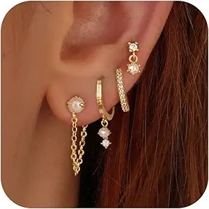 Gold Earrings for Women, 14k Gold Plated Dangle Huggie Earrings for Women Trendy Dainty Gold Hoop... | Amazon (US)
