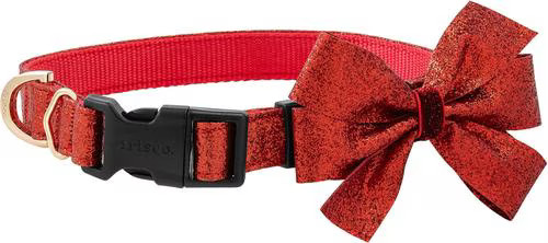 Frisco Glitter Dog Collar with Removable Glitter Bow, Red, XS - Neck: 8-12-in, Width: 5/8-in | Chewy