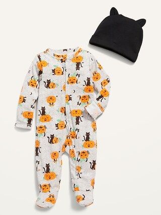 Unisex 2-Way-Zip Printed Sleep &#x26; Play Footed One-Piece and Beanie Set for Baby | Old Navy (US)
