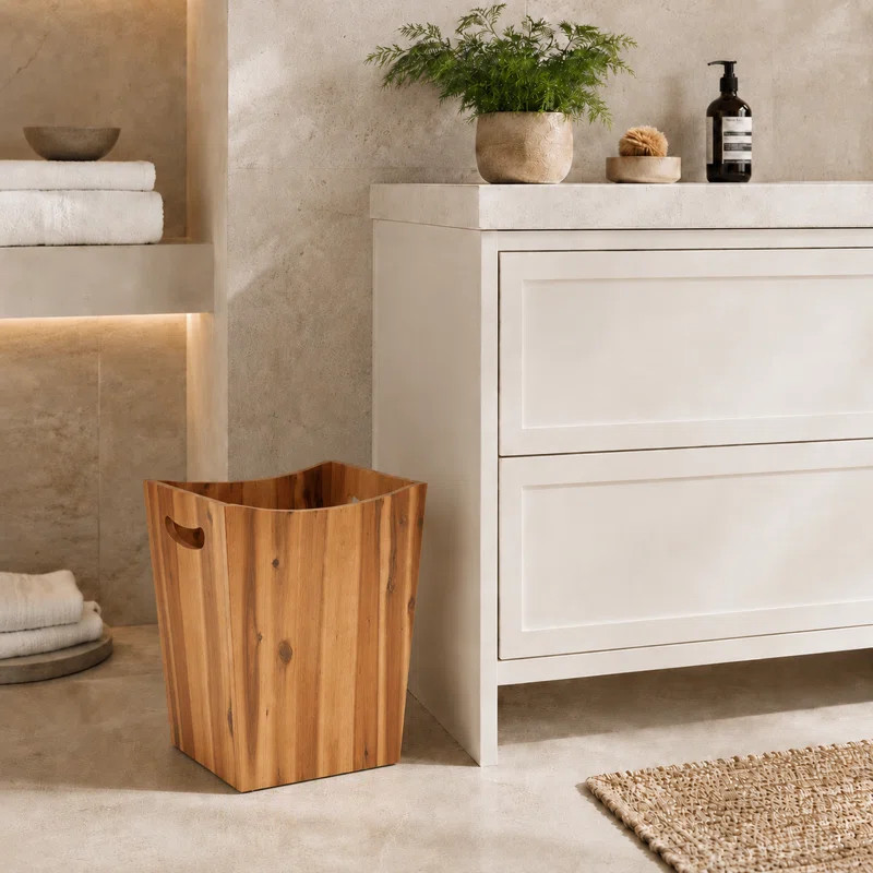 Solid Acacia Wood Decorative Waste Basket With Handles (2 Gallon) - Versatile Trash Can  for Home... | Wayfair North America