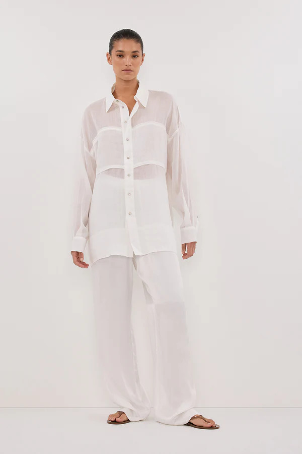 KAI WHITE RAMIE SLEEVED SHIRT | DISSH