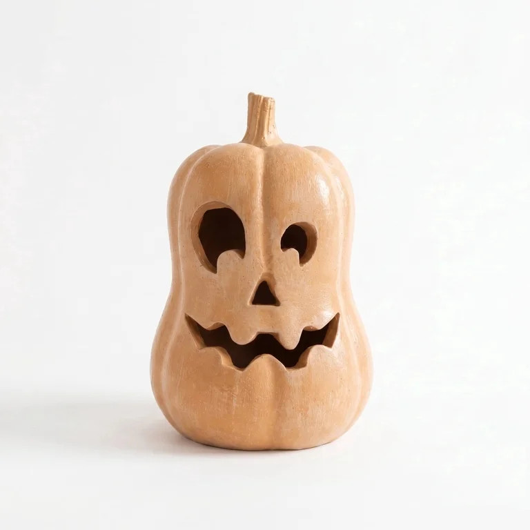 Halloween Handcrafted Jack-O'-Lantern, 6.3" Hand-Carved Pumpkin Decor, Durable Kiln-Fired Autumn ... | Walmart (US)