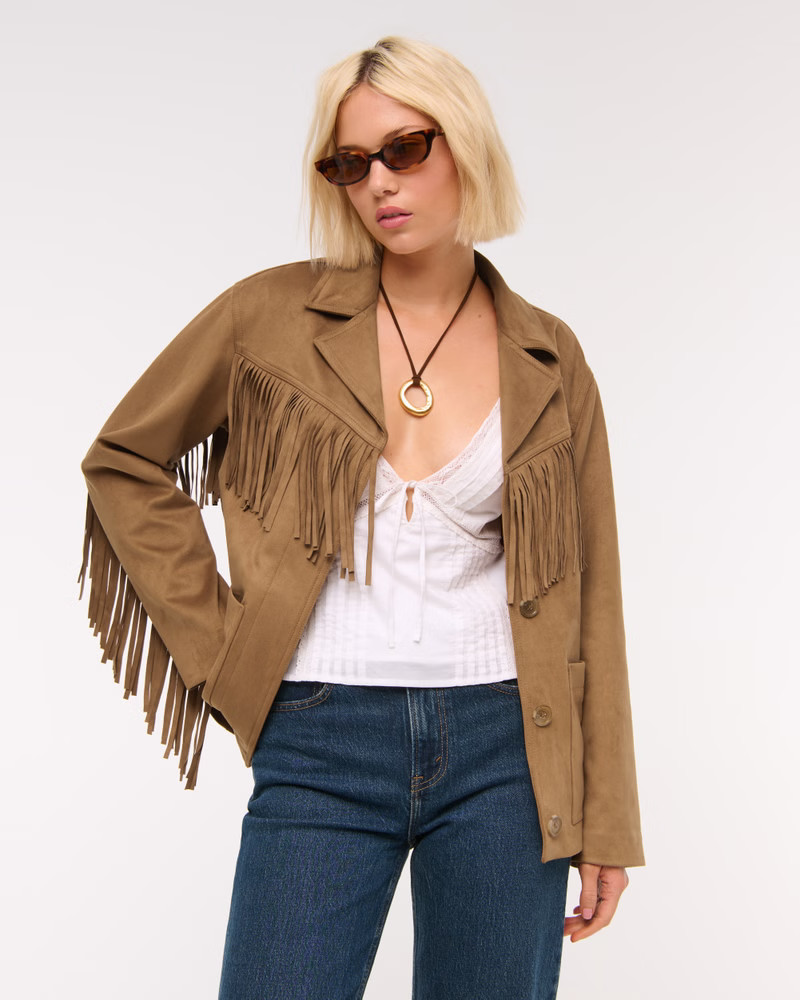 Women's Vegan Suede Fringe Jacket | Women's Coats & Jackets | Abercrombie.com | Abercrombie & Fitch (US)